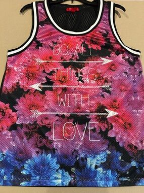 Hot Kiss Floral Mesh Tank Top in Pink and Blue